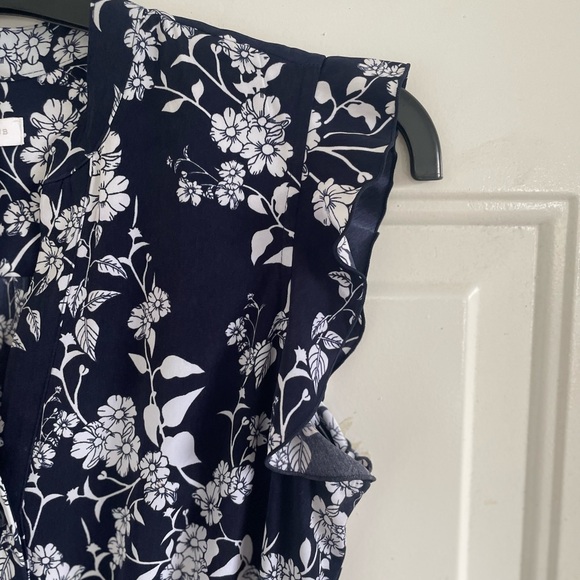 Charter Club Women’s Floral Ruffle Flutter Sleeve Belted Dress 8P DARK BLUE. - Picture 6 of 12